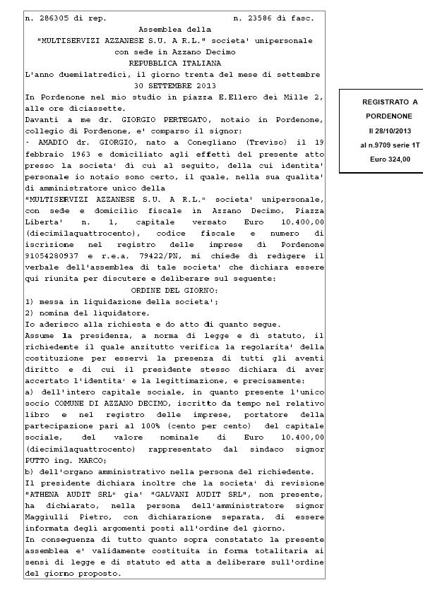 Atto di messa in liquidazione